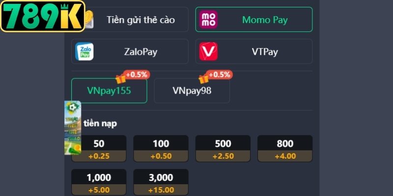 Nạp tiền 789K qua ví điện tử tiện lợi